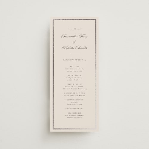 This is a antique unique wedding programs with foil pressed by Nicole Walsh called tux printing on signature in standard