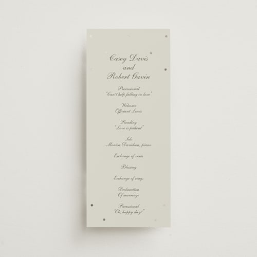 This is a fog unique wedding programs with foil pressed by Baumbirdy called pearls printing on signature in standard