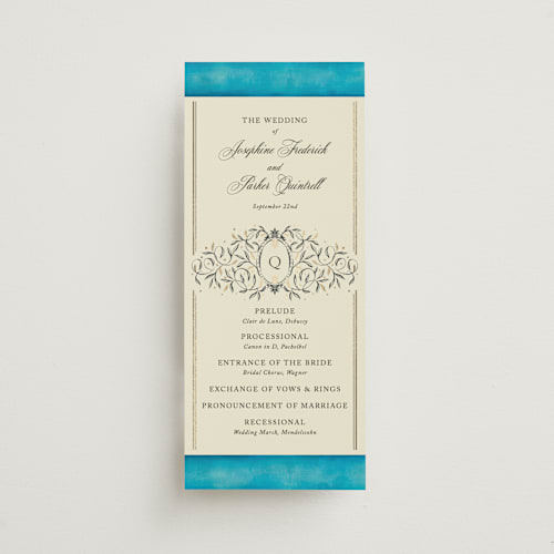 This is a marine unique wedding programs with foil pressed by Jackie Crawford called josephine printing on signature in standard