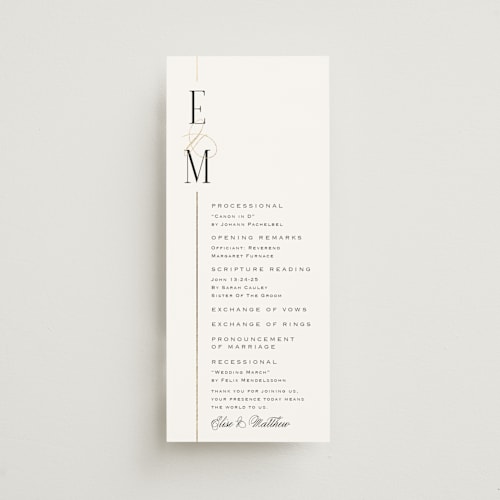 This is a silk unique wedding programs with foil pressed by Laura Hankins called linear printing on signature in standard