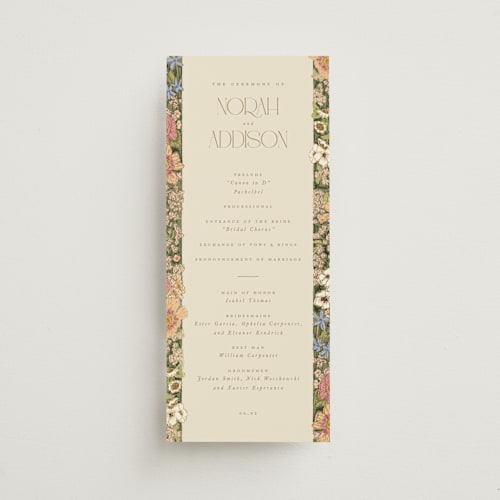 This is a sherbert unique wedding programs with foil pressed by Leah Bisch called in the garden printing on signature in standard