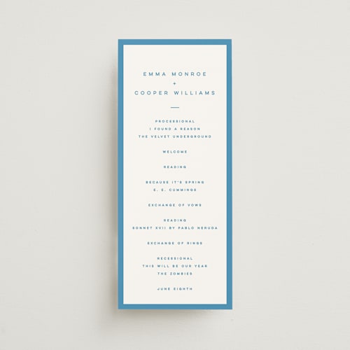 This is a cerulean unique wedding programs with standard by Kristie Kern called the emma printing on signature in standard