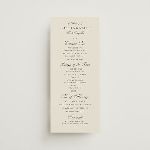 This is a ivory unique wedding programs with standard by Ani Somi called milagro printing on signature in standard