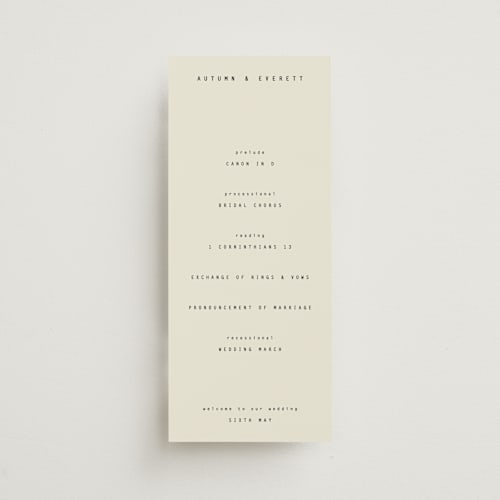 This is a vanilla unique wedding programs with standard by Blustery August called nonnette printing on signature in standard
