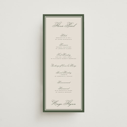 This is a evergreen unique wedding programs with standard by Kelly Watkins called emerson printing on signature in standard