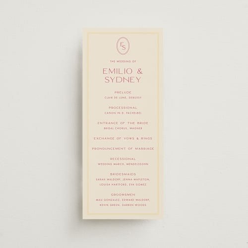 This is a lemon unique wedding programs with standard by Ellen Schlegelmilch called palmetto printing on signature in standard