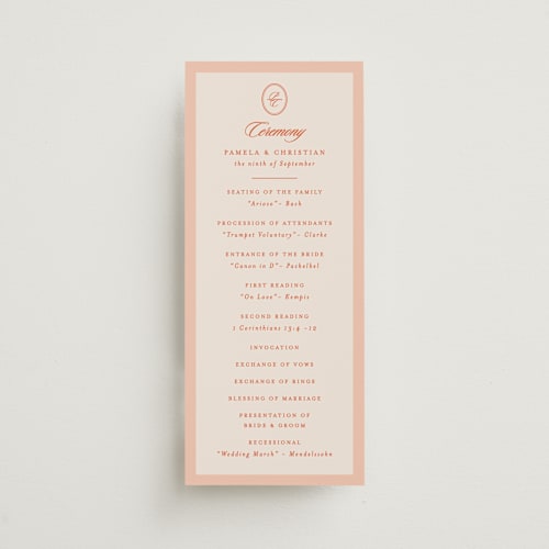 This is a sunset unique wedding programs with standard by Creo Study called scripted printing on signature in standard