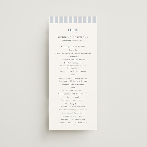 This is a powder blue unique wedding programs with standard by chocomocacino called melihrolo printing on signature in 4x9