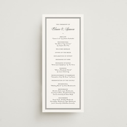 This is a tuxedo unique wedding programs with standard by Carolyn MacLaren called timeless together printing on signature in 4x9