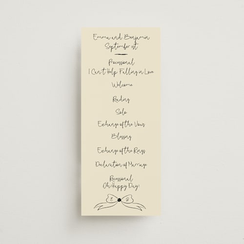 This is a champagne unique wedding programs with standard by Helena Vitto called modern love printing on signature in 4x9