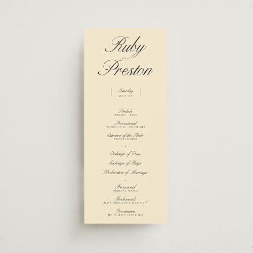This is a sunshine unique wedding programs with standard by Jen Ramsey called elegant and formal printing on signature in standard