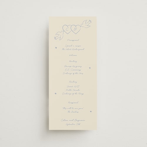 This is a dream unique wedding programs with standard by Helena Vitto called the bird song printing on signature in 4x9