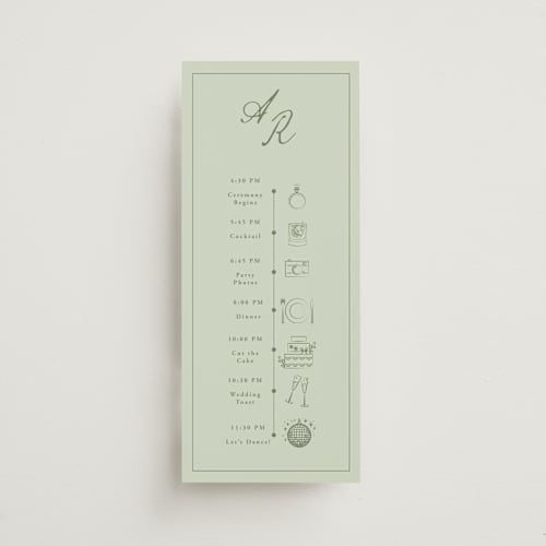 This is a mint unique wedding programs with standard by Sherley Ferreira called olive printing on signature in 4x9