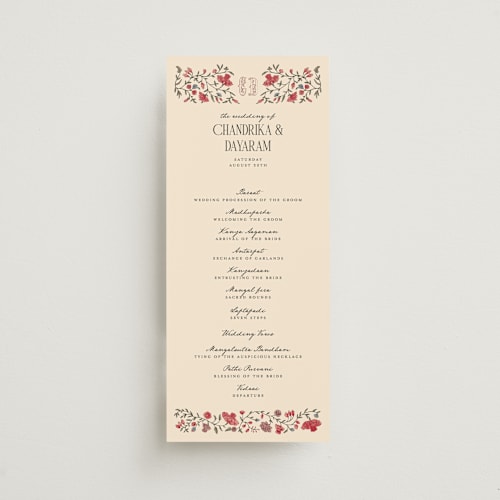 This is a almond unique wedding programs with standard by Jenna Holcomb called tapestry printing on signature in 4x9