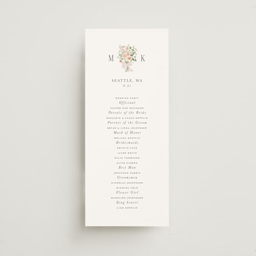 This is a peony unique wedding programs with standard by Itsy Belle Studio called ruban en fleur printing on signature in 4x9