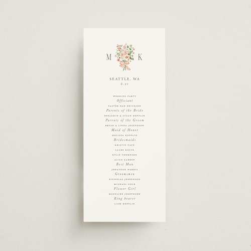 This is a peach unique wedding programs with standard by Itsy Belle Studio called ruban en fleur printing on signature in standard