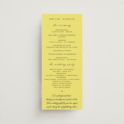 This is a lemon unique wedding programs with standard by Ani Somi called in lights printing on signature in standard