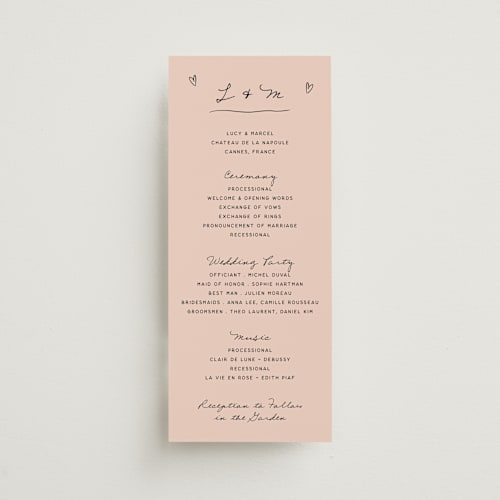 This is a blush unique wedding programs with standard by Ani Somi called ballpoint suite printing on signature in standard