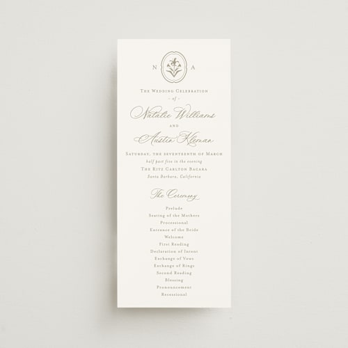 This is a paris rain unique wedding programs with standard by Jennifer Postorino called calia printing on signature in standard