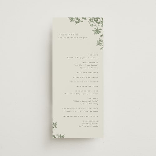 This is a jungle unique wedding programs with standard by Jenna Holcomb called vintage tropics printing on signature in standard