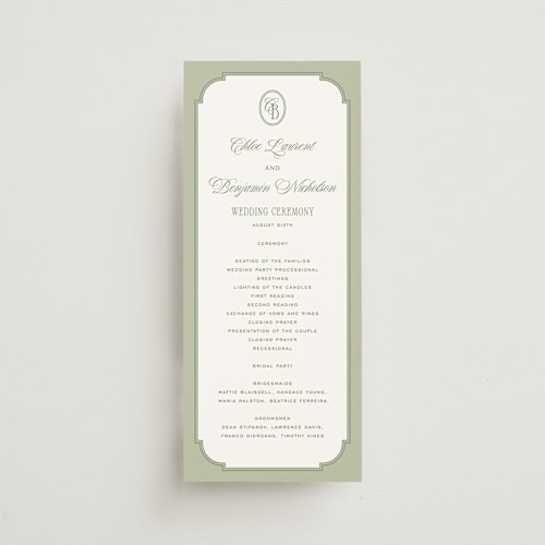 This is a moss unique wedding programs with standard by Kelly Schmidt called woods printing on signature in standard