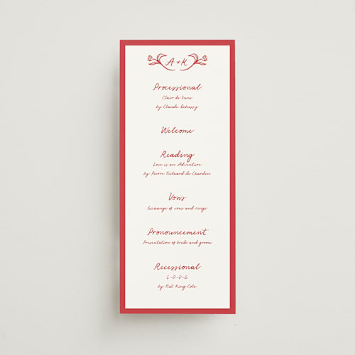 This is a brick unique wedding programs with standard by Julia Liverton called love in bloom printing on signature in standard
