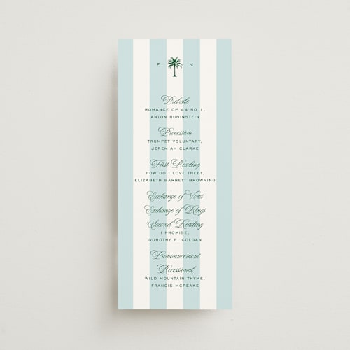 This is a low tide unique wedding programs with standard by Susan Zinader called island palm printing on signature in standard
