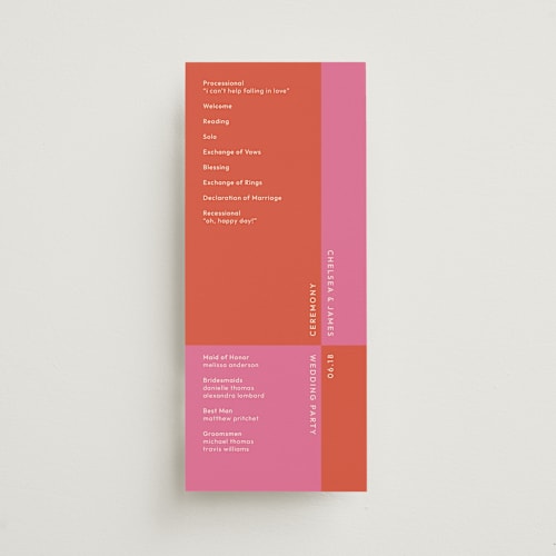 This is a pop unique wedding programs with standard by letterfix called color block printing on signature in standard