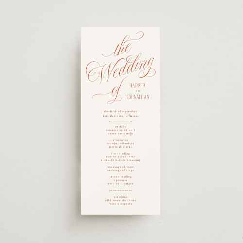 This is a sunset unique wedding programs with standard by Kate Ahn called mirin printing on signature in standard