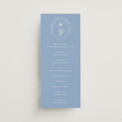 This is a cerulean unique wedding programs with standard by Baumbirdy called flora arch printing on signature in standard