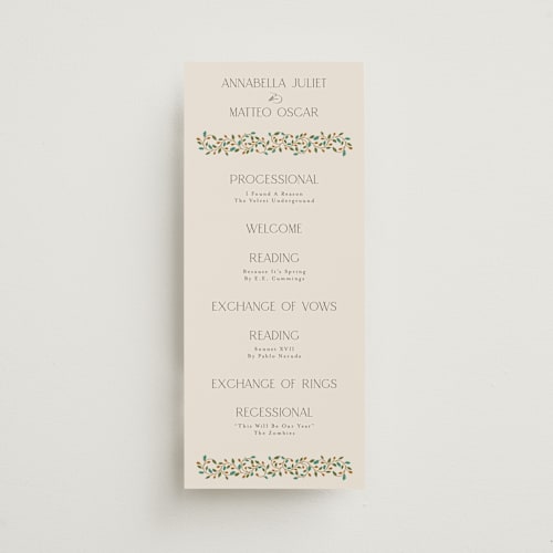 This is a autumn unique wedding programs with standard by Ashlee Townsend called juliet printing on signature in 4x9