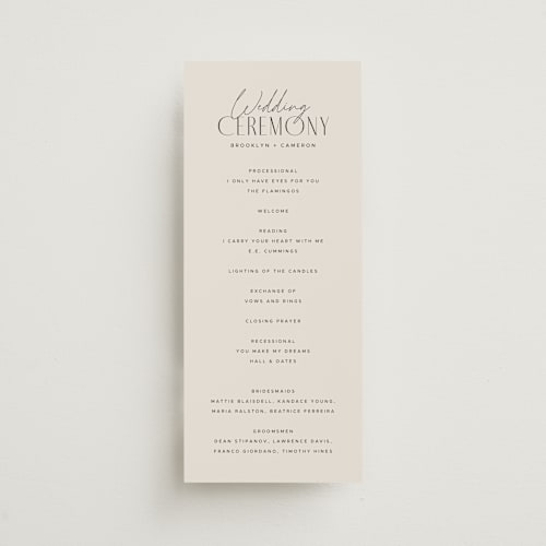 This is a linen unique wedding programs with standard by Kelly Schmidt called arabilla overlap printing on signature in standard