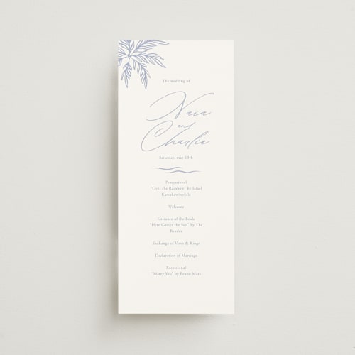 This is a pale cerulean unique wedding programs with standard by Sabrin Deirani called ocean dreams printing on signature in standard