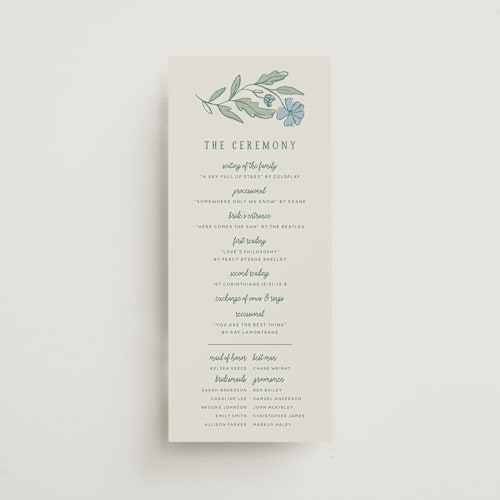 This is a garden unique wedding programs with standard by Kelly Watkins called botanical printing on signature in 4x9