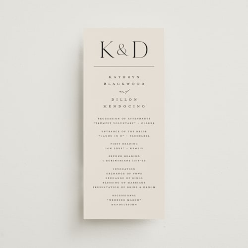 This is a ecru unique wedding programs with standard by Erica Krystek called modern monogram printing on signature in standard