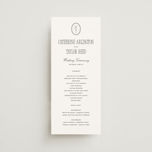 This is a silk unique wedding programs with standard by Kelly Schmidt called formal minimalist printing on signature in standard