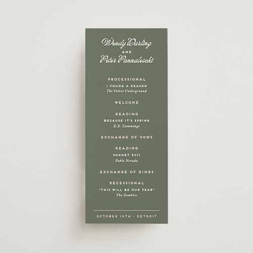 This is a garden unique wedding programs with standard by Snow and Ivy called penumbra printing on signature in standard