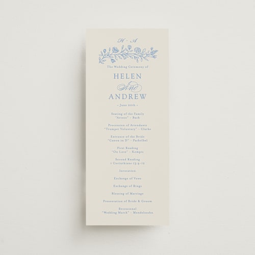 This is a sky unique wedding programs with standard by Dana Duricekova called florals printing on signature in 4x9