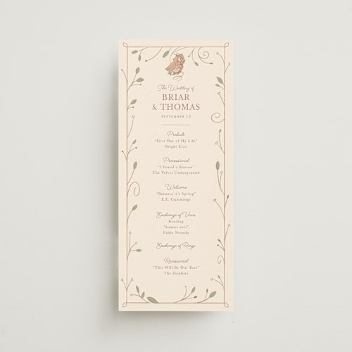 This is a autumn unique wedding programs with standard by Morgan Ramberg called disney storybook printing on signature in 4x9