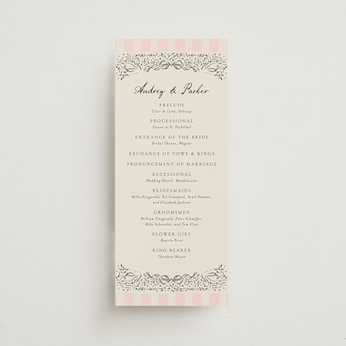 This is a peony unique wedding programs with standard by Jackie Crawford called hand illustrated crest printing on signature in standard