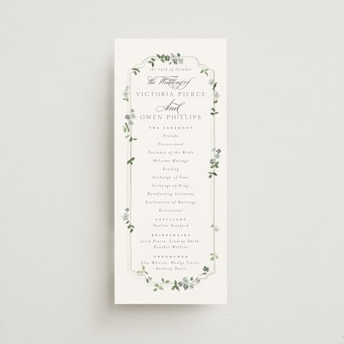 This is a mist unique wedding programs with standard by Everett Paper Goods called wistful printing on signature in 4x9