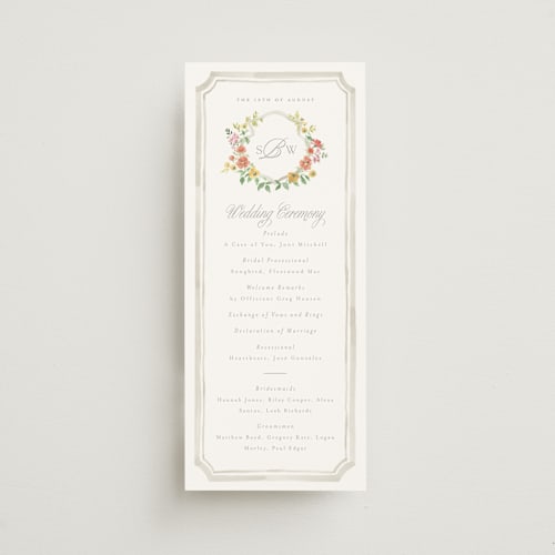 This is a hibiscus unique wedding programs with standard by Everett Paper Goods called chelsea printing on signature in 4x9