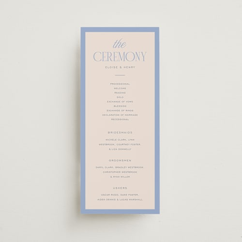 This is a canopy unique wedding programs with standard by Pixel and Hank called threaded printing on signature in 4x9