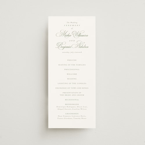 This is a garden unique wedding programs with standard by Kelly Schmidt called chic script printing on signature in standard