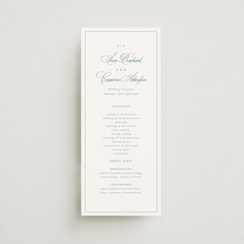 This is a ocean unique wedding programs with standard by Kelly Schmidt called greenwood printing on signature in 4x9