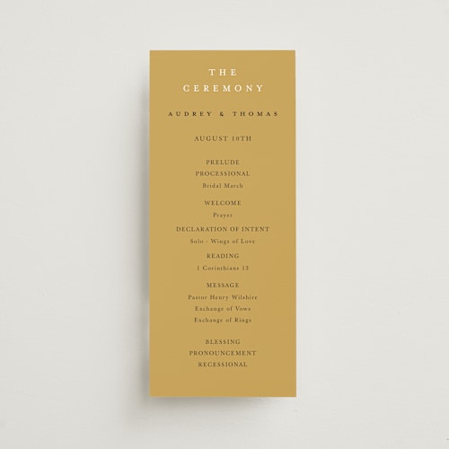 This is a sunrise unique wedding programs with standard by Lindsay Megahed called silhouette printing on signature in standard