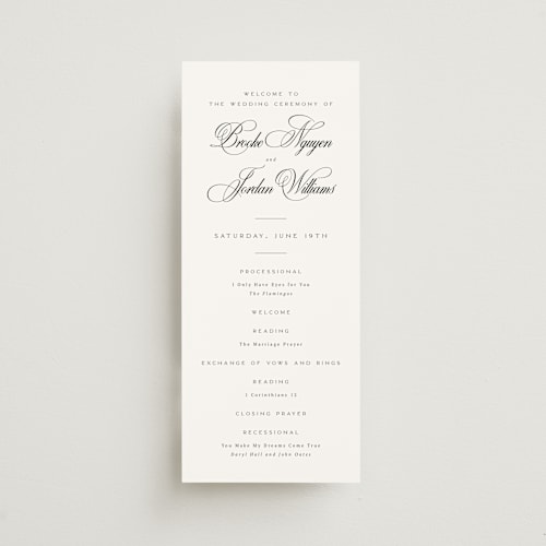 This is a tuxedo unique wedding programs with standard by Orasie called side by side printing on signature in 4x9