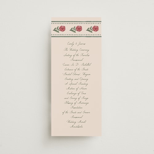 This is a berry unique wedding programs with standard by Chris Griffith called wedding tapestry printing on signature in 4x9