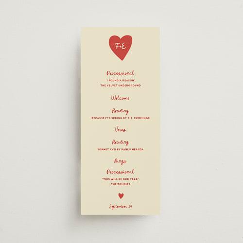 This is a cherry unique wedding programs with standard by Ani Somi called big heart wedding printing on signature in standard