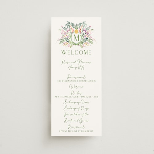 This is a jungle unique wedding programs with standard by Petra Kern called tropical dreams printing on signature in 4x9